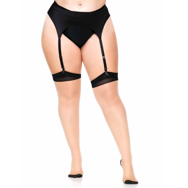 LEG AVENUE - CALCETINES ALTOS DE LYCRA TRANSPARENTE DE BICOLOR CON COSTURA TRASERA Y TACÓN CUBANO PLUS