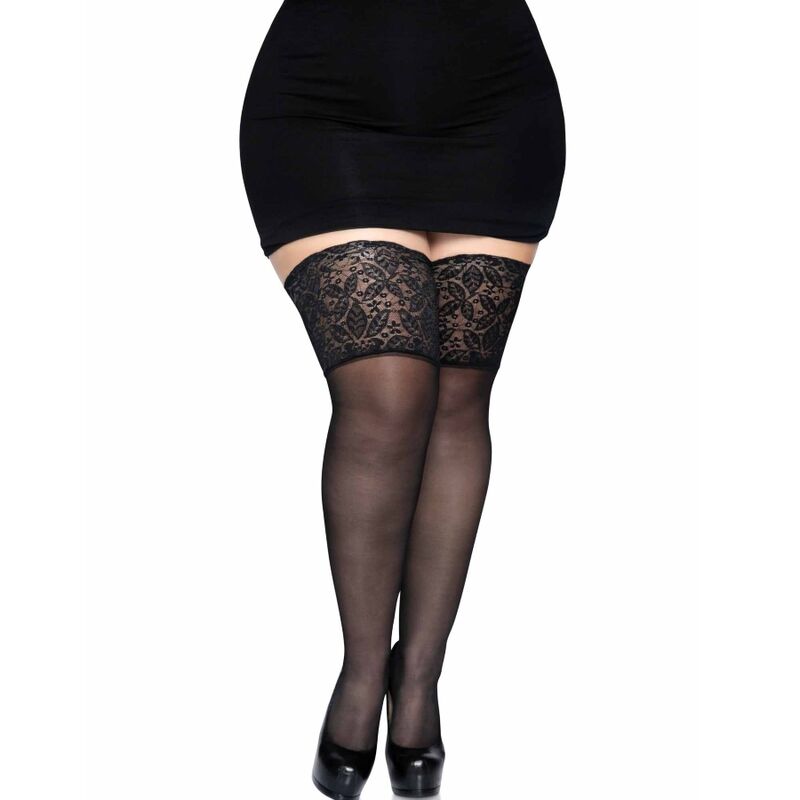 LEG AVENUE - BLACK LACE WIDE STOCKINGS ONE SIZE