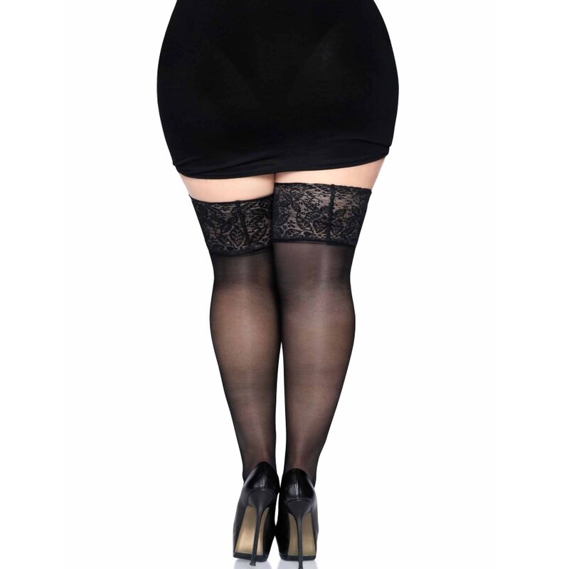 LEG AVENUE - BLACK LACE WIDE STOCKINGS ONE SIZE