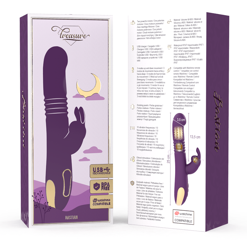 TREASURE - BASTIAN RABBIT UP AND DOWN, ROTATOR AND VIBRATOR COMPATIBLE WITH WATCHME WIRELESS TECHNOLOGY