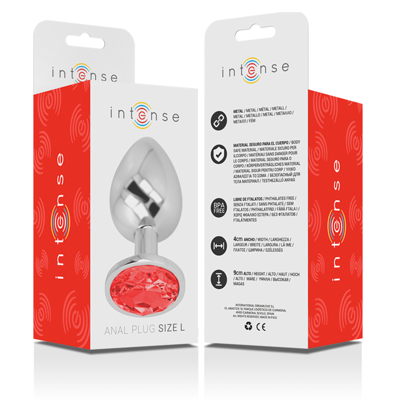 INTENSE - PLUG ANAL DE METAL ALUMINIO CON CRISTAL ROJO TALLA L
