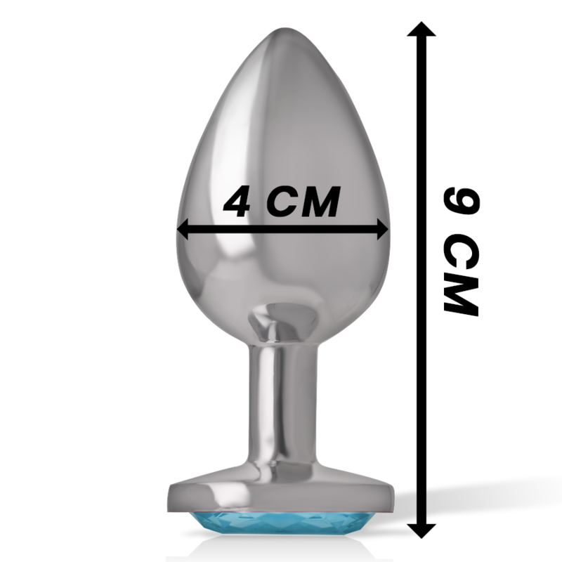 INTENSE - ALUMINUM METAL BUTT PLUG WITH BLUE CRYSTAL SIZE L