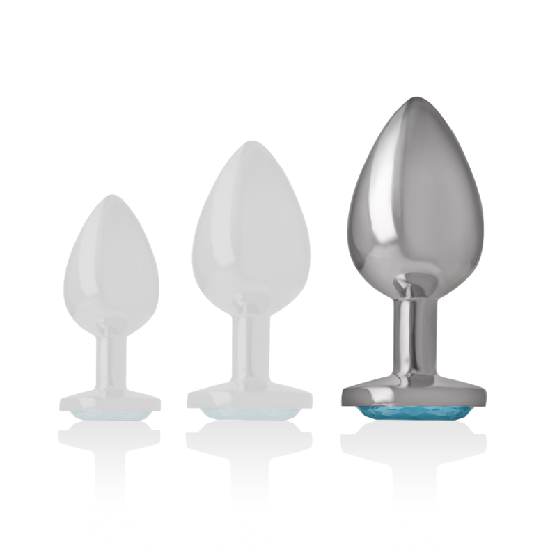 INTENSE - ALUMINUM METAL BUTT PLUG WITH BLUE CRYSTAL SIZE L