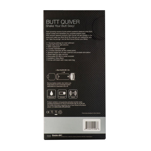 ROCKS-OFF - ESTIMULADOR DE PUNTO P DE RELOJ BUTT QUIVER DE 7 VELOCIDADES NEGRO 