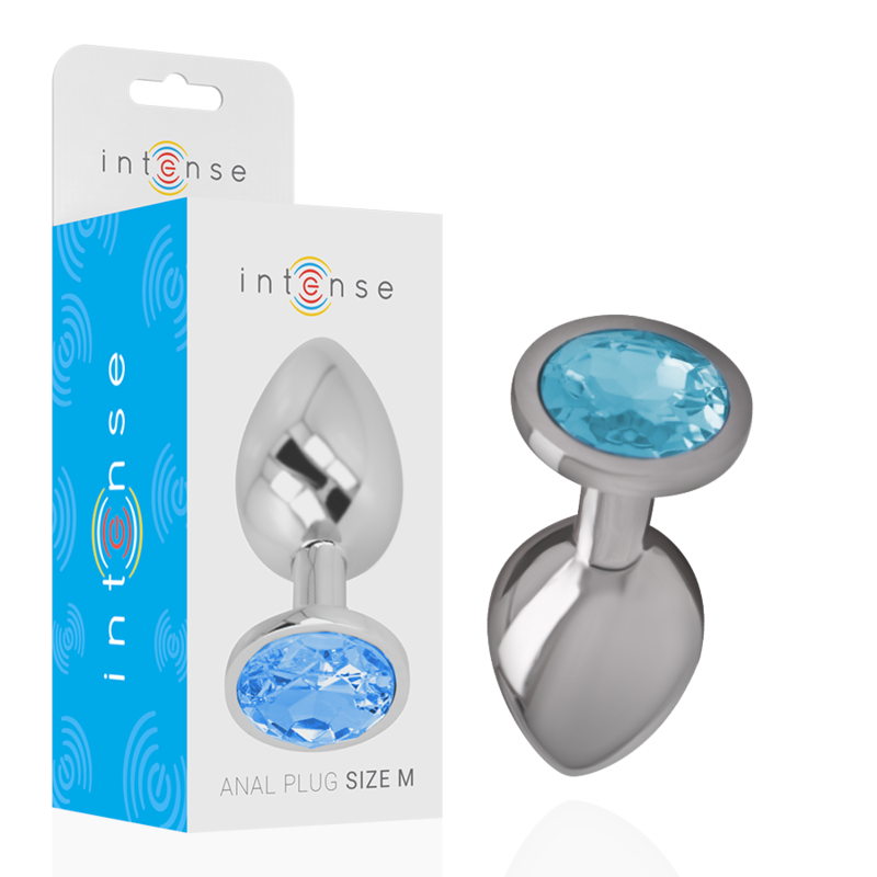 INTENSE - PLUG ANAL DE METAL ALUMINIO CON CRISTAL AZUL TALLA M