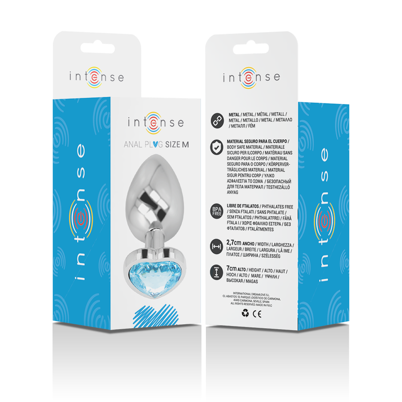 INTENSE - PLUG ANAL DE ALUMINIO METAL CORAZÓN AZUL TALLA M