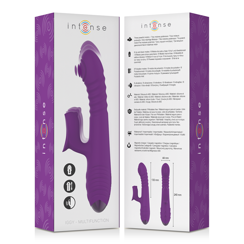 INTENSE - IGGY UP &amp; DOWN MULTIFUNCTION RECHARGEABLE VIBRATOR WITH PURPLE CLITORAL STIMULATOR