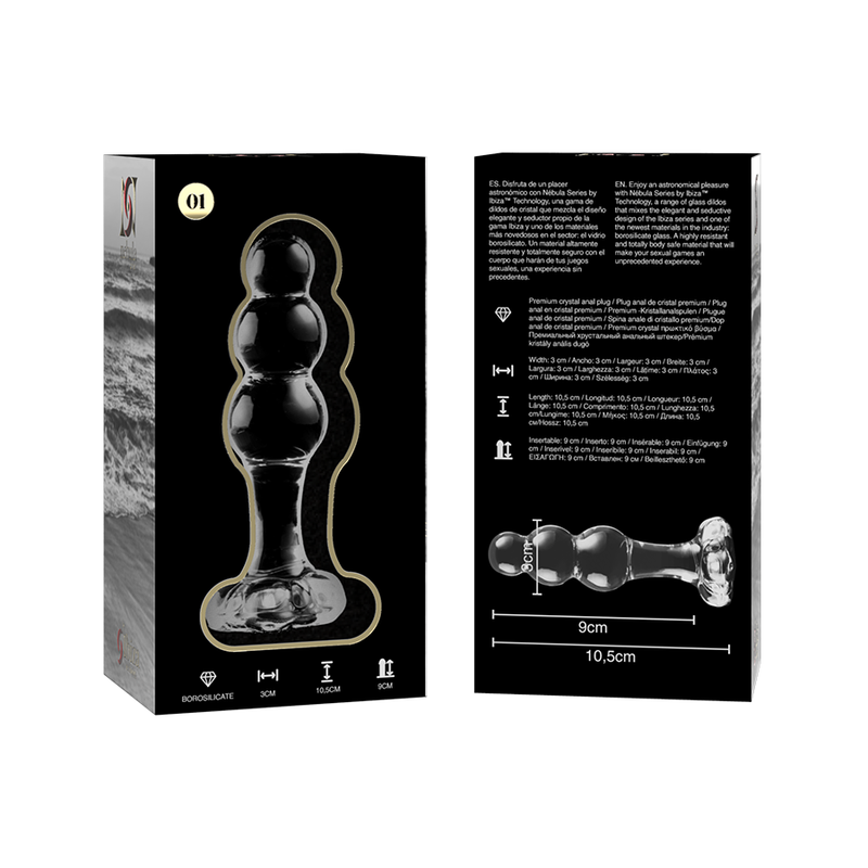 NEBULA SERIES BY IBIZA - MODEL 1 PLUG TRANSPARENT BOROSILICATE GLASS 10.5 CM -O- 3 CM