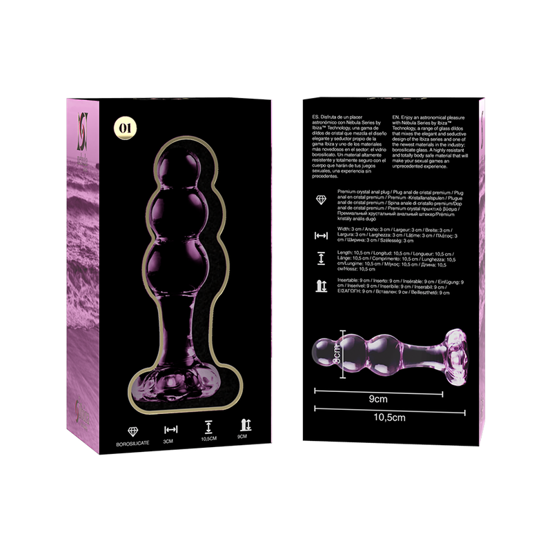 NEBULA SERIES BY IBIZA - MODEL 1 PLUG TRANSPARENT BOROSILICATE GLASS 10.5 CM -O- 3 CM