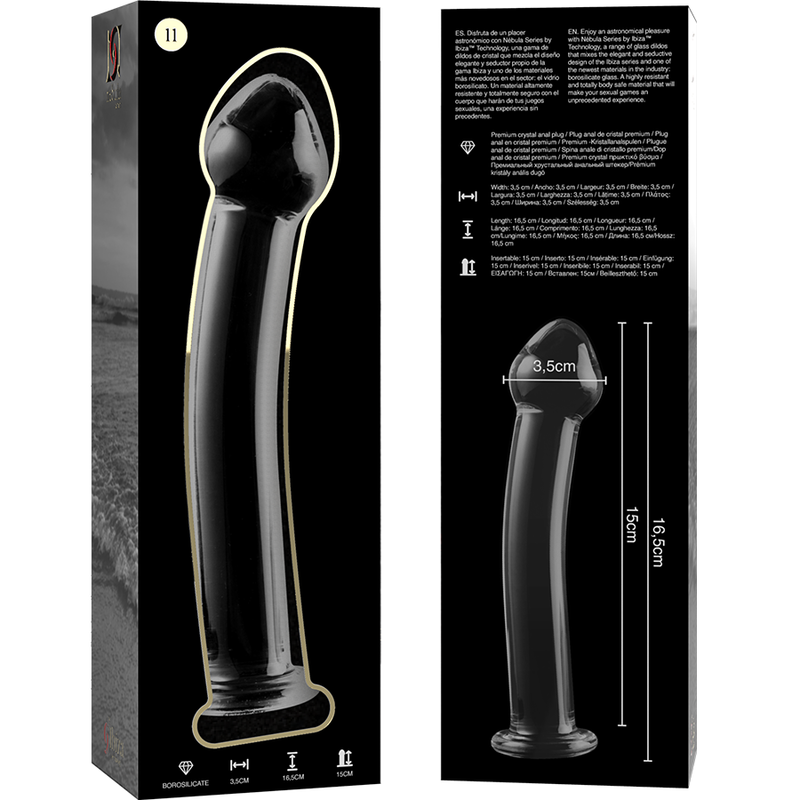 NEBULA SERIES BY IBIZA - MODEL 11 TRANSPARENT BOROSILICATE GLASS DILDO 16 CM -O- 3 CM