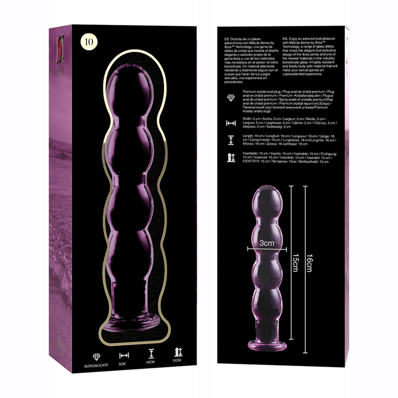 NEBULA SERIES BY IBIZA - MODEL 10 TRANSPARENT BOROSILICATE GLASS DILDO 16.5 CM -O- 3.5 CM
