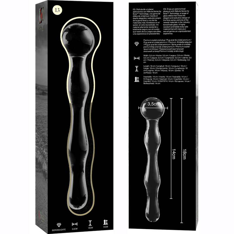 NEBULA SERIES BY IBIZA - MODEL 13 TRANSPARENT BOROSILICATE GLASS DILDO 18 CM -O- 3.5 CM