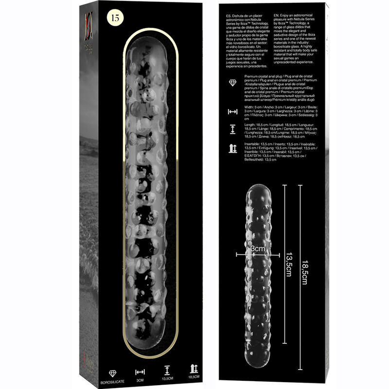 NEBULA SERIES BY IBIZA - MODEL 15 TRANSPARENT BOROSILICATE GLASS DILDO 18.5 CM -O- 3 CM