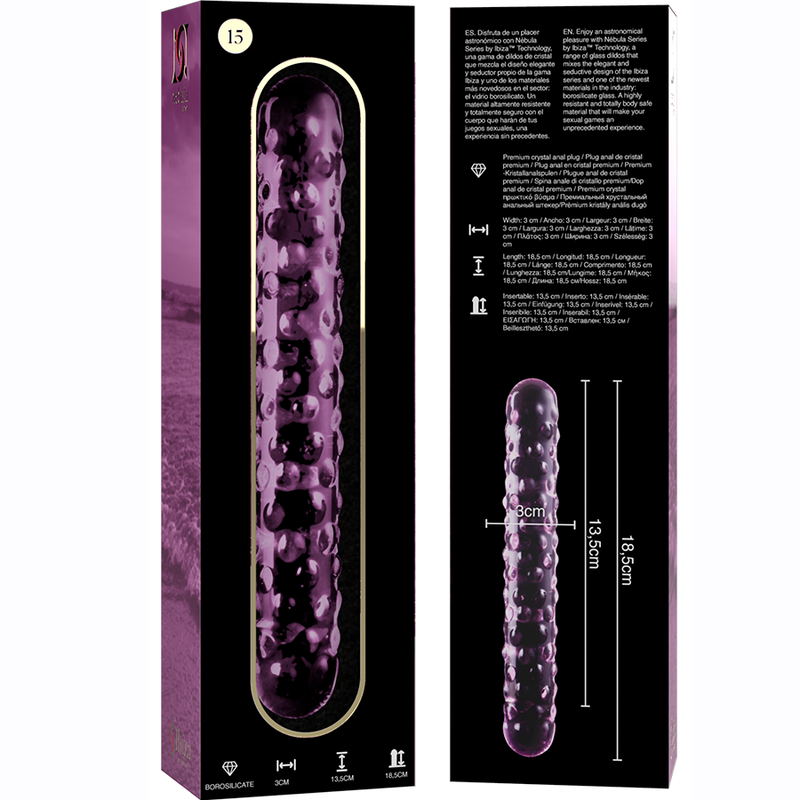 NEBULA SERIES BY IBIZA - MODEL 15 TRANSPARENT BOROSILICATE GLASS DILDO 18.5 CM -O- 3 CM