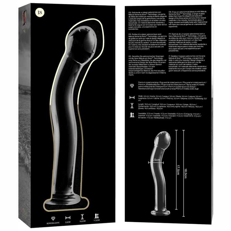 NEBULA BY IBIZA SERIES - MODEL 18 TRANSPARENT BOROSILICATE GLASS DILDO 18.5 CM -O- 3.5 CM