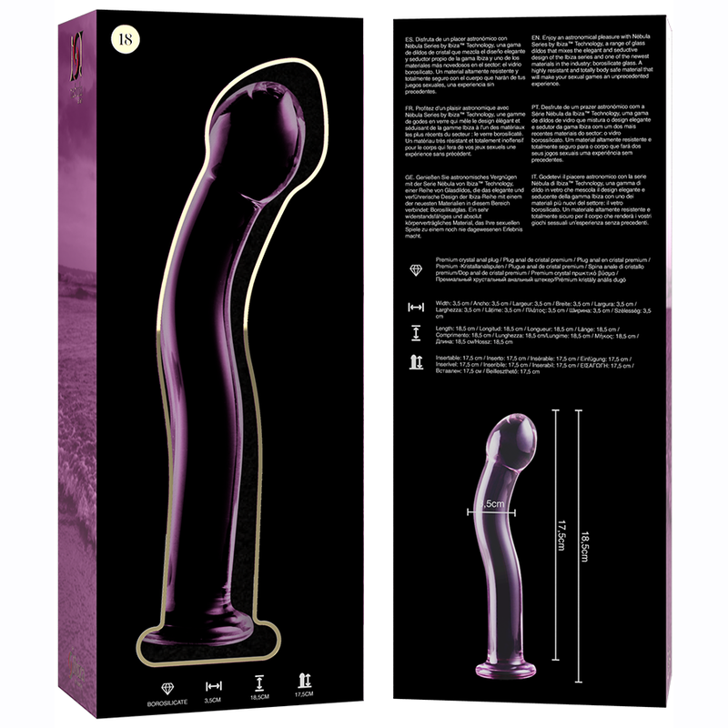 NEBULA BY IBIZA SERIES - MODEL 18 TRANSPARENT BOROSILICATE GLASS DILDO 18.5 CM -O- 3.5 CM
