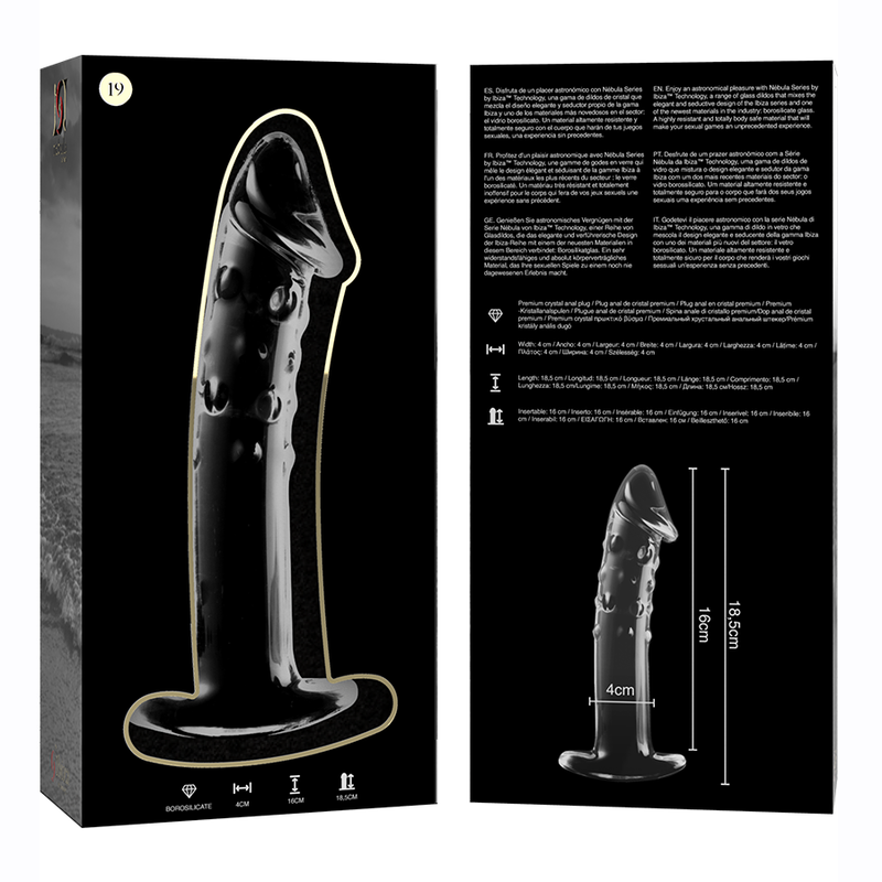 NEBULA SERIES BY IBIZA - MODEL 19 TRANSPARENT BOROSILICATE GLASS DILDO 18.5 CM -O- 4 CM