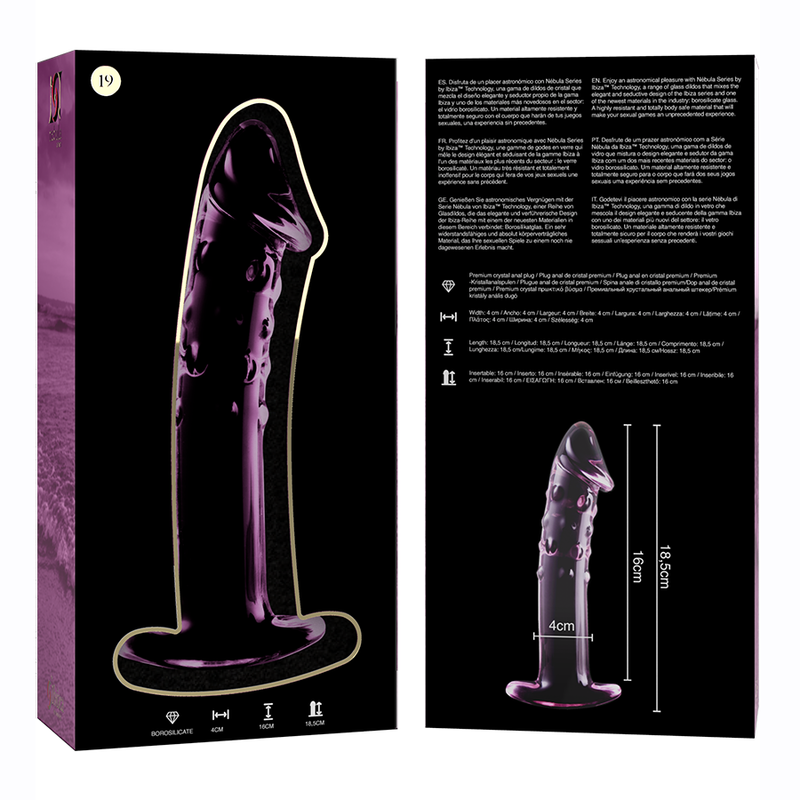 NEBULA SERIES BY IBIZA - MODEL 19 TRANSPARENT BOROSILICATE GLASS DILDO 18.5 CM -O- 4 CM