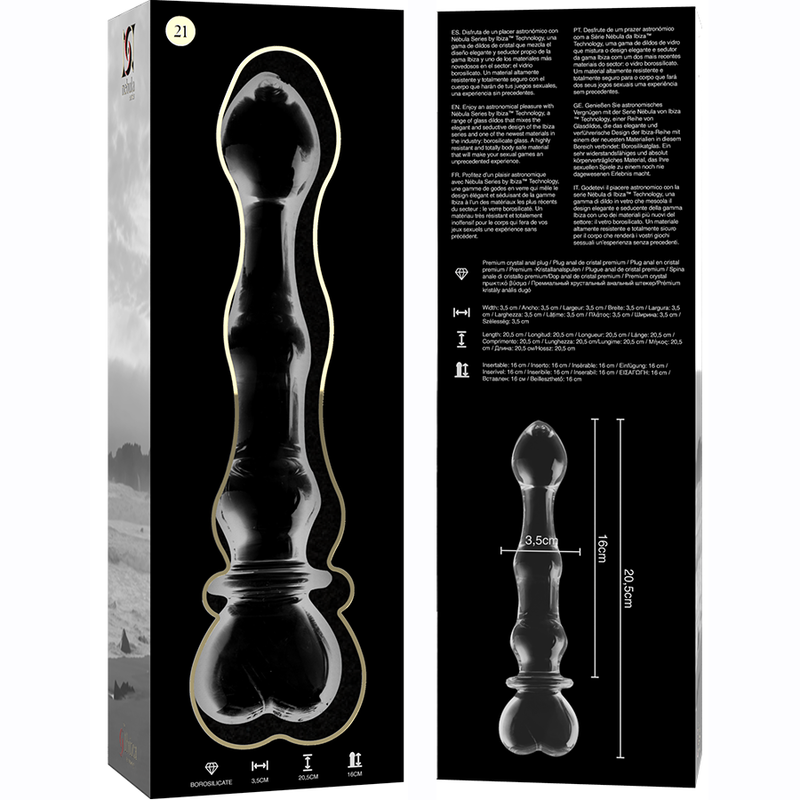 NEBULA SERIES BY IBIZA - MODEL 21 TRANSPARENT BOROSILICATE GLASS DILDO 20.5 CM -O- 3.5 CM