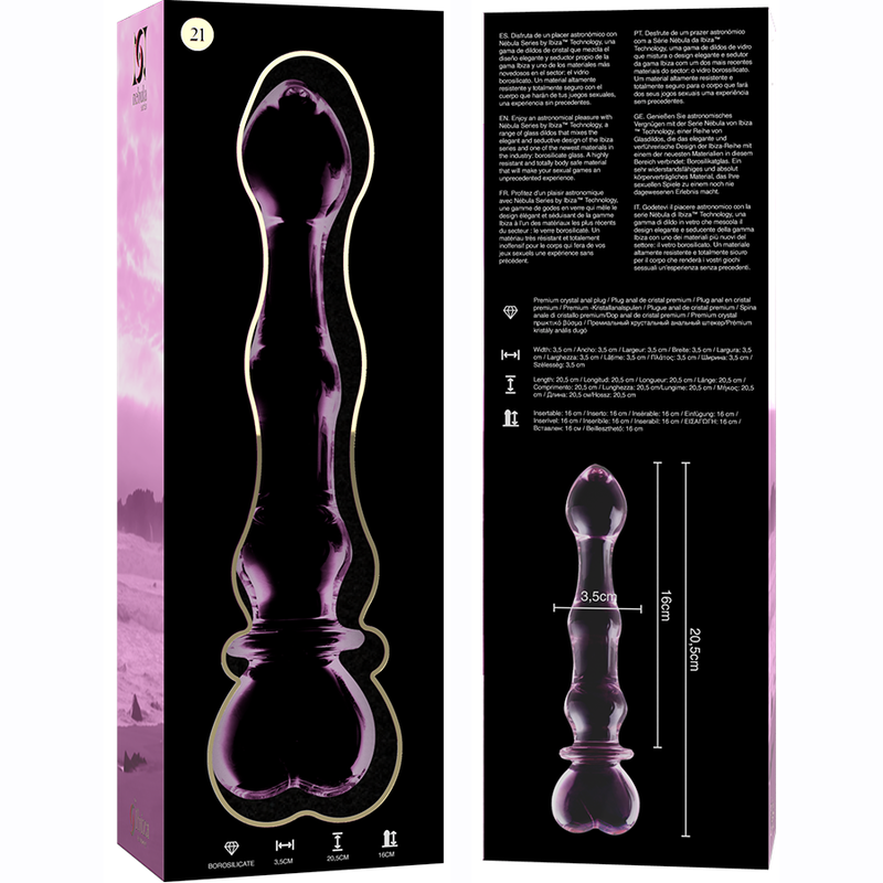 NEBULA SERIES BY IBIZA - MODEL 21 TRANSPARENT BOROSILICATE GLASS DILDO 20.5 CM -O- 3.5 CM