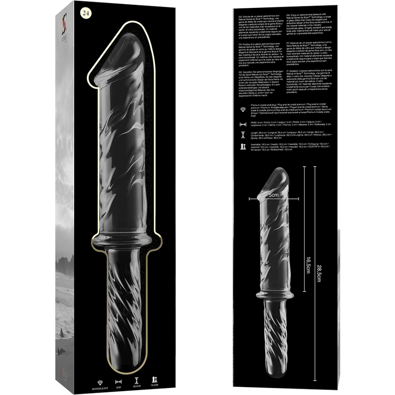 SERIE NEBULA DE IBIZA - MODELO 24 DILDO DE CRISTAL BOROSILICATO TRANSPARENTE 28,5 CM -O- 5 CM