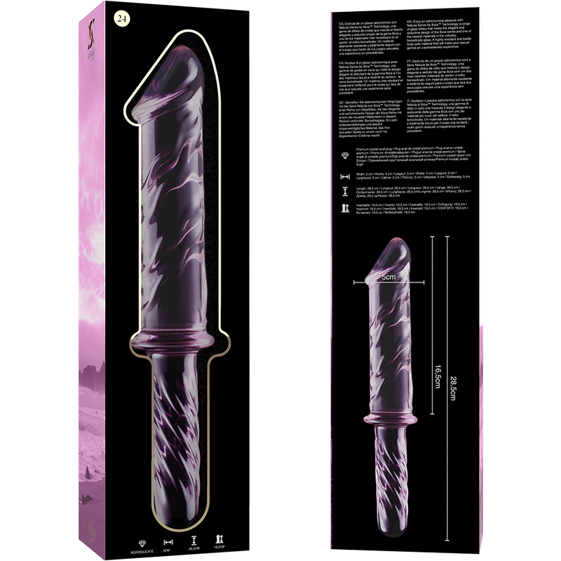 SERIE NEBULA DE IBIZA - MODELO 24 DILDO DE CRISTAL BOROSILICATO TRANSPARENTE 28,5 CM -O- 5 CM