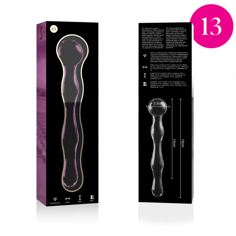 NEBULA SERIES BY IBIZA - MODEL 13 TRANSPARENT BOROSILICATE GLASS DILDO 18 CM -O- 3.5 CM