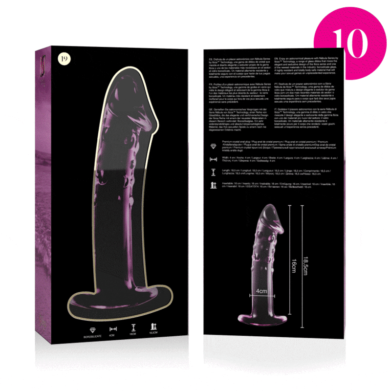 NEBULA SERIES BY IBIZA - MODEL 19 TRANSPARENT BOROSILICATE GLASS DILDO 18.5 CM -O- 4 CM