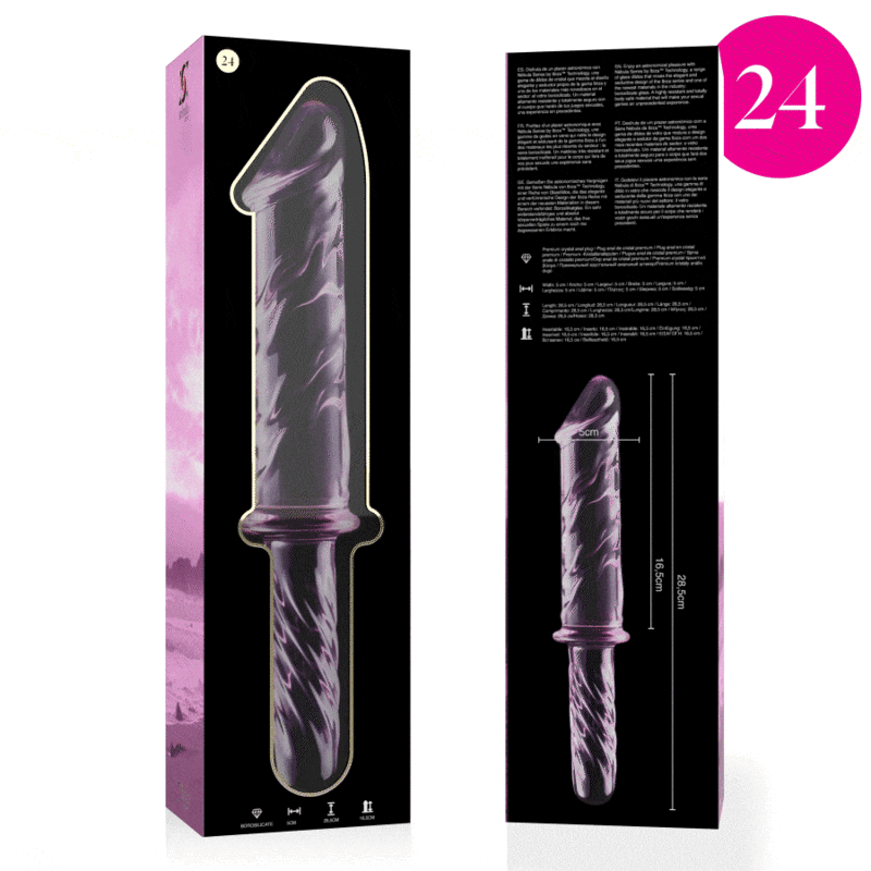 SERIE NEBULA DE IBIZA - MODELO 24 DILDO DE CRISTAL BOROSILICATO TRANSPARENTE 28,5 CM -O- 5 CM