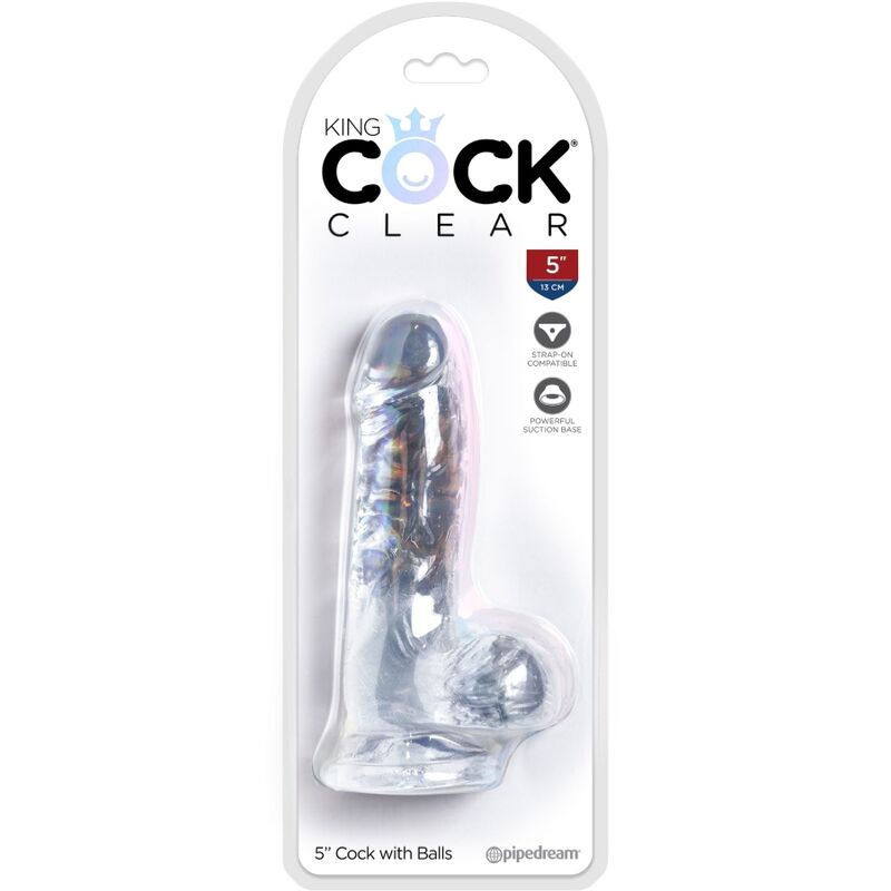 KING COCK - PENE REALISTA CLARO CON BOLAS TRANSPARENTES DE 10,1 CM