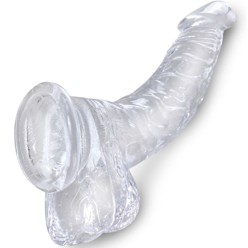 KING COCK - PENE CURVO REALISTA CLARO CON BOLAS TRANSPARENTES DE 16,5 CM