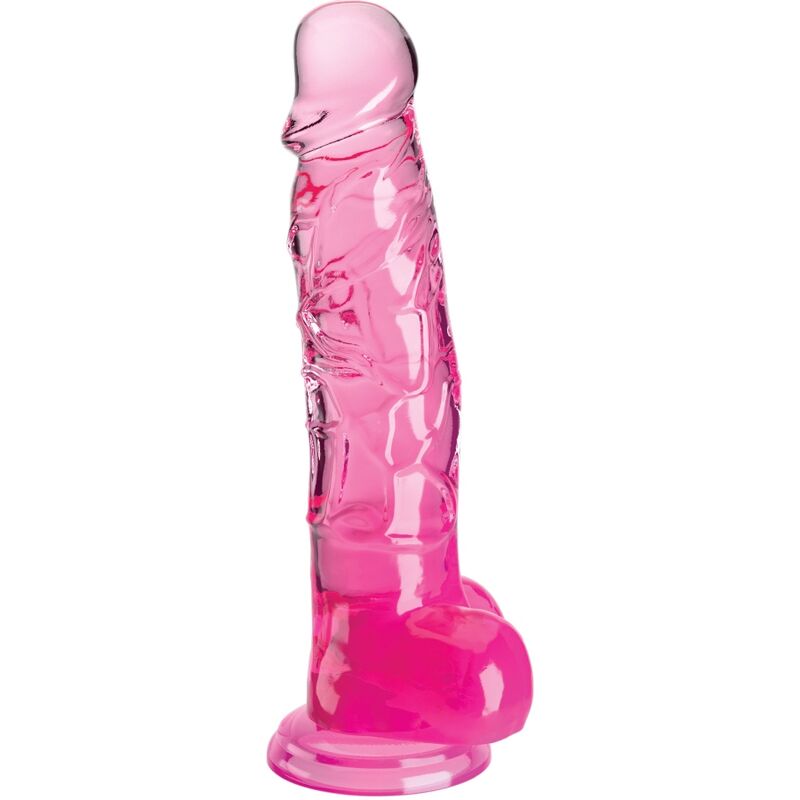 KING COCK - PENE REALISTA TRANSPARENTE CON BOLAS 16,5 CM ROSA