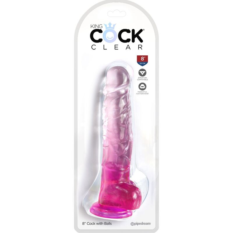 KING COCK - PENE REALISTA TRANSPARENTE CON BOLAS 16,5 CM ROSA