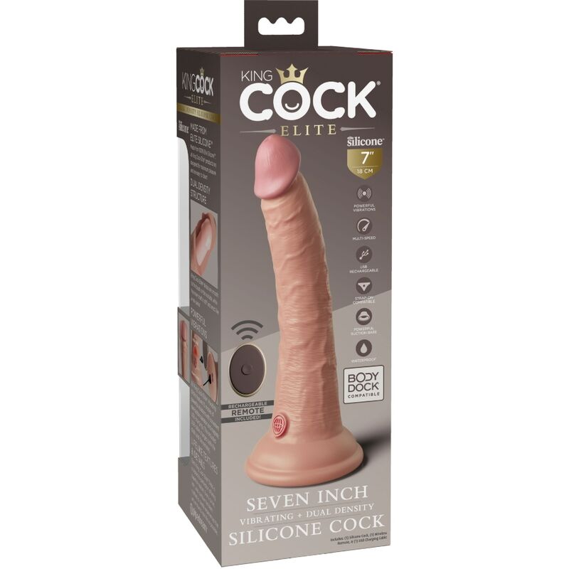 KING COCK - ELITE REALISTIC DILDO VIBRATOR WITH REMOTE CONTROL IN SILICONE 17.8 CM