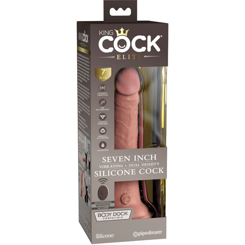 KING COCK - ELITE REALISTIC DILDO VIBRATOR WITH REMOTE CONTROL IN SILICONE 17.8 CM
