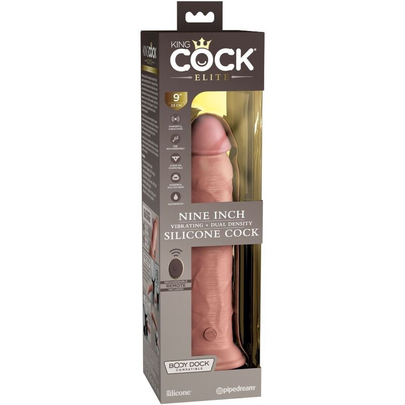 KING COCK - ELITE REALISTIC DILDO VIBRATOR AND SILICONE REMOTE CONTROL 23 CM