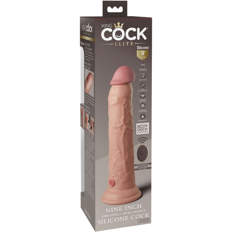 KING COCK - ELITE REALISTIC DILDO VIBRATOR AND SILICONE REMOTE CONTROL 23 CM
