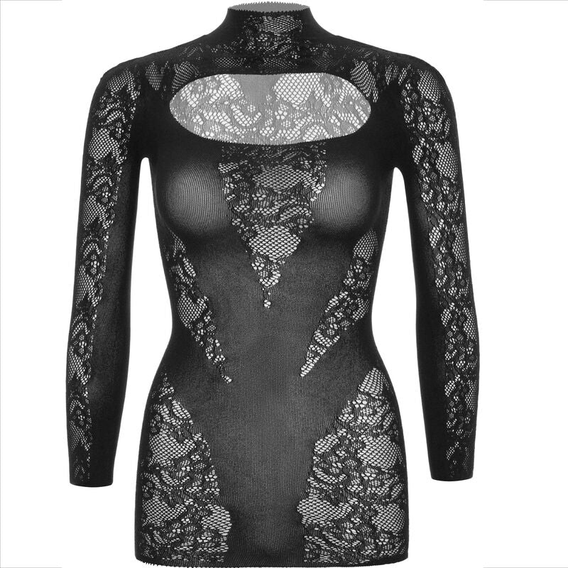 LEG AVENUE - BLACK LONG SLEEVE LACE MINI DRESS