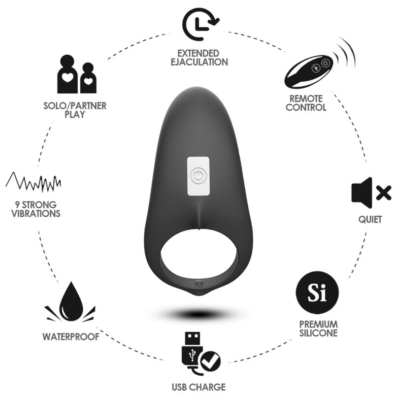 ARMONY - SHARK VIBRATING RING FOR COUPLES REMOTE CONTROL BLACK