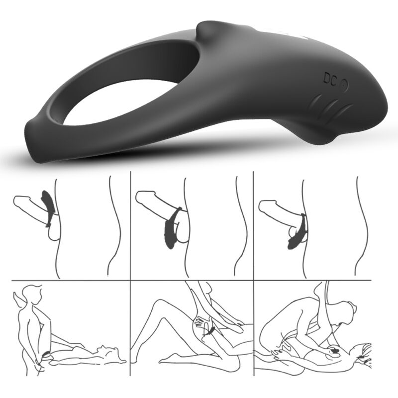 ARMONY - SHARK VIBRATING RING FOR COUPLES REMOTE CONTROL BLACK