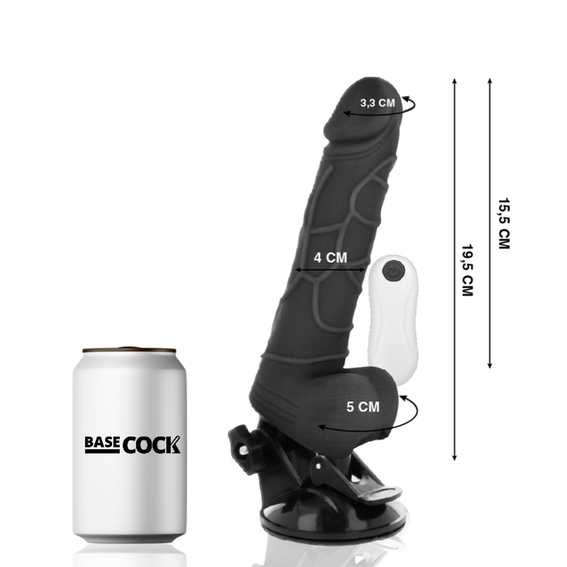 BASECOCK - REALISTIC VIBRATOR WITH REMOTE CONTROL AND NATURAL TESTICLES 19.5 CM -O- 4 CM