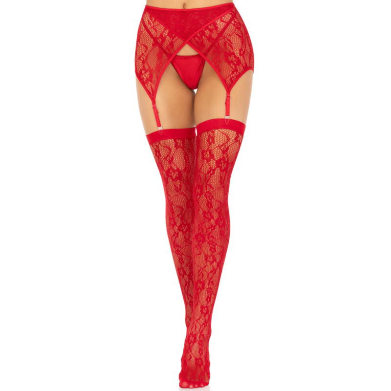 LEG AVENUE - MUSLOS DE ENCAJE Y LIGUERO NEGRO