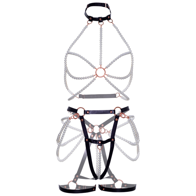 LEG AVENUE - HARNESS BRA AND PEARL GARTER S