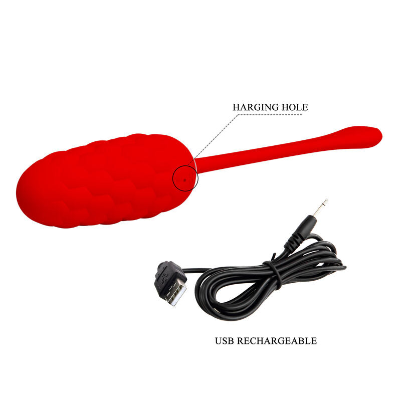 PRETTY LOVE - RED RECHARGEABLE NAVY TEXTURED VIBRATING EGG