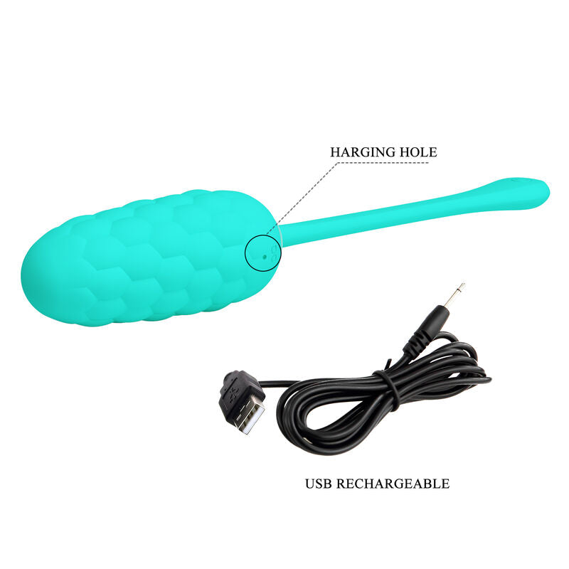 PRETTY LOVE - HUEVO VIBRADOR RECARGABLE VERDE AGUA CON TEXTURA MARINA