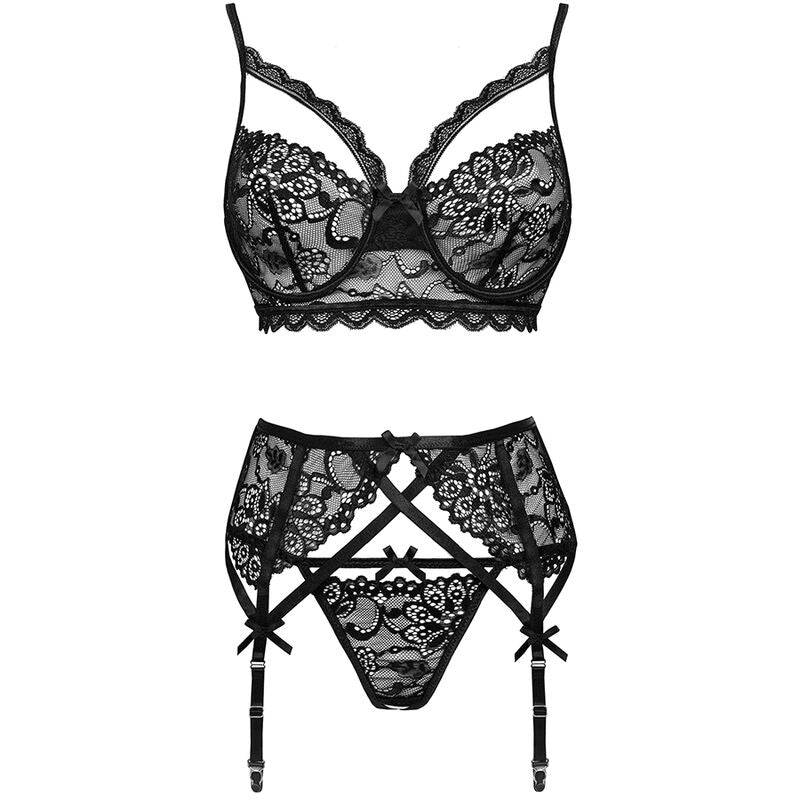 LIVCO CORSETTI FASHION - MORIDAM LC 90552 BRA + GARTER BELT + BLACK PANTIES