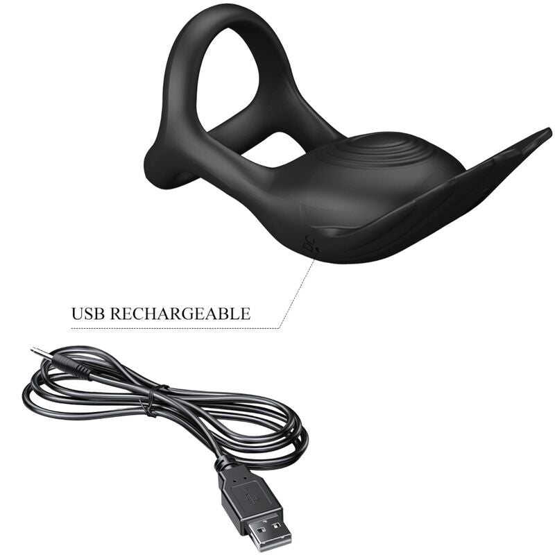 PRETTY LOVE - ANILLO VIBRADOR PARA EL PENE SILAS 7 VIBRACIONES SILICONA NEGRA
