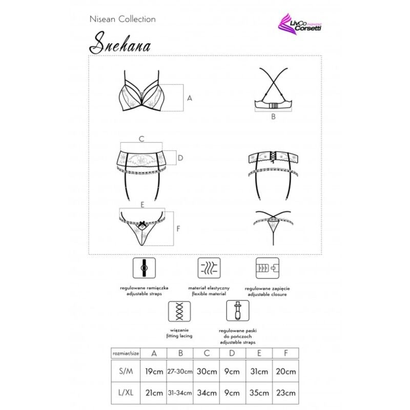 LIVCO CORSETTI FASHION - SNEHANA LC 90443 BRA + GARTER BELT + BLACK PANTIES L/XL