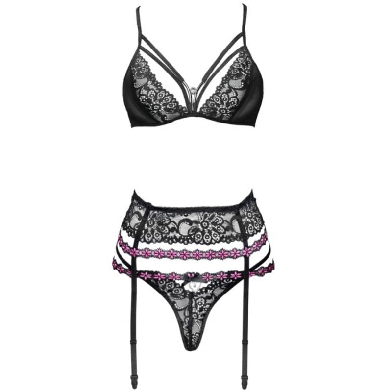 LIVCO CORSETTI FASHION - SNEHANA LC 90443 BRA + GARTER BELT + BLACK PANTIES L/XL