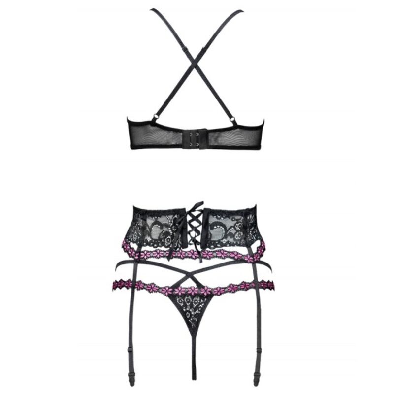 LIVCO CORSETTI FASHION - SNEHANA LC 90443 BRA + GARTER BELT + BLACK PANTIES L/XL
